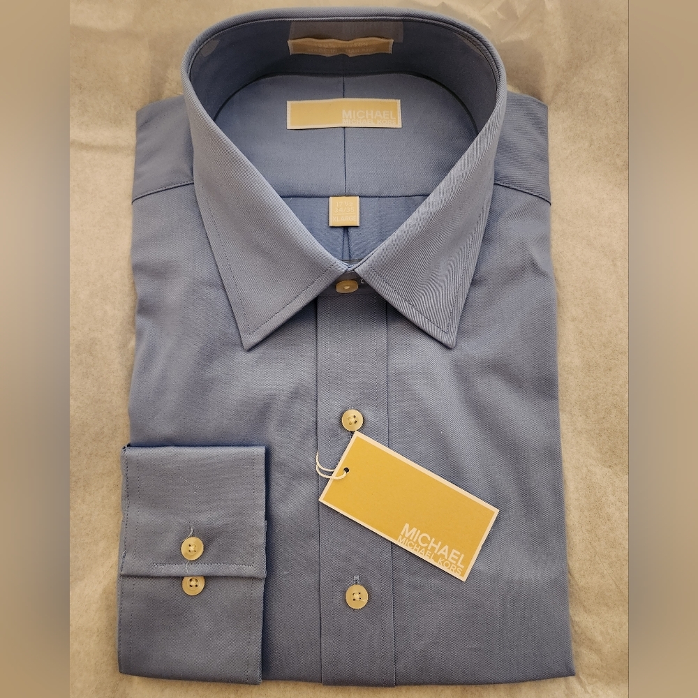 NWT Michael Kors Men's Long Sleeve 17.5 34-35 XL Dress Shirt in English Blue